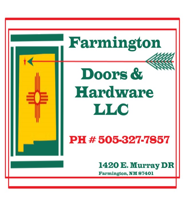Farmington Doors & Hardware LLC logo with the New Mexico Zia sun symbol